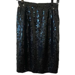 Oleg Cassini Vintage 80's Black Knee Length Sequin Pencil Skirt Size Medium